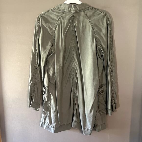 Francesca’s Blue Rain Olive Green Twill Utility Jacket Snap Buttons, Small S / M - Picture 5 of 14